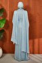 Baby Blue Pearl Cape and Gathered Front Evening Dress - 5