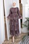 Bitter Brown Skirt Layered Patterned Chiffon Dress - 2