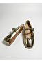 Gold Metallic Ring Detailed Square Toe Mary Jane Ballerinas - 6