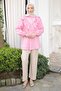 Pink Collar Detailed Striped Shirt with Elastic Sleeves - 2