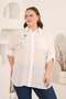 Embroidery Detailed Side Detail Slit Plus Size Shirt Ecru
