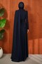 Navy Blue Crepe Evening Dress with Stones on the Front - 5