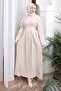 Beige Pens Stitched Modal Woven Dress with Elastic Waist