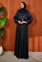 Navy Blue Beaded Fish Model Evening Dress