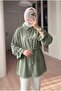 Women's Volan Sleeve Detailed, Ruffled Cuffs, Button Detailed, Relaxed Fit, Belted, Hijab Shirt