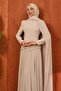 Beige Crepe Evening Dress with Stones on the Front - 2
