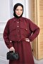 Burgundy Bat Sleeve Asymmetrical Pocketed Jacket Skirt Set - 3