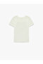 Sequined Crew Neck Short Sleeve Cotton Ataturk Printed T-Shirt - 2