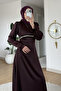 Matmazel Stoned Satin Hijab Evening Dress with String Ties - Plum - 4