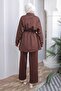 Brown Stone Detailed Elastic Waist Tunic Pants Scuba Suit - 2