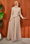 Stone-Fronted Draped Evening Dress