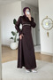 Matmazel Stoned Satin Hijab Evening Dress with String Ties - Plum - 3