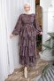 Bitter Brown Skirt Layered Patterned Chiffon Dress