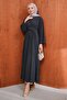 Anthracite Pleated Dress with Waist Tie - 3