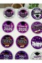 20's Graduation Themed Class of 2026 Sticker Label 4 cm – Bright Purple Black Round Sticker Set - 6