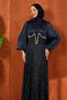 Navy Blue Beaded Fish Model Evening Dress - 2