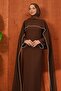 Brown Pearl Detailed Cape Evening Dress - 3