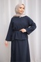 Dark Navy Blue Hidden Button Waist Belted Shirt Skirt Suit - 2