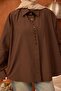 Brown Buttoned Asymmetrical Cut Terikoton Shirt - 4