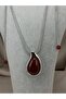 Silver Color Red Stone Drop Shape Pendant Long Chain Stylish Women's Necklace - 2