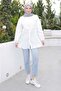 Ecru Collar Detailed Striped Shirt with Elastic Sleeves - 2