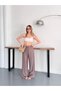 Women's Pants with Lace-Up Waist, Crinkle Textured Wide Leg, High Waist, Comfortable Fabric Pants - 3