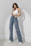 Yona Lycra Women's Blue Ripped Super High Waist Loose Leg Denim Jeans Palazzo