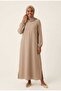 Hijab Long Dress with Long Elastic Sleeves in Dobby Pattern - 2