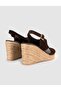 Brown Genuine Leather Straw Sole Women's Wedge Heel Sandals - 3