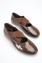 Brown Patent Leather Women's Ballerina Shoes with Elastic Round Toe Comfortable Non-Slip Sole Kima - 2