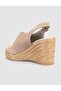 Stone Suede Genuine Leather Straw Sole Women's Wedge Heel Sandals - 2