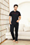 Men's Pajama Set - 100% Cotton - 3 Buttons - Collared Robe with Piping 12608