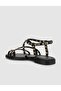 Black Stone Detailed Genuine Leather Women's Gladiator Sandals - 4