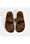 Women's Brown Velcro Wedge Heeled Nubuck Leather Slippers - 5