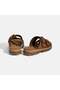 Women's Brown Buckle Wedge Heeled Nubuck Leather Slippers - 8