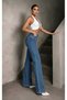 Dyon Lycra Women's Blue Super High Waist Loose Leg Denim Loose Palazzo Trousers - 5