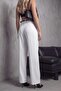Women's Palazzo Patterned Fabric Trousers Imported Doubleface Fabric with Belt - 3