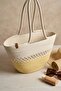 Double Color Patterned Jute Straw Look Beach Bag - Stylish Summer Shoulder Bag - Bohemian - 2