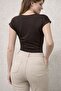 Women's Double Breasted Collar Draped Short Sleeve V-Neck Stretch Fabric Casual Stylish Blouse 202 - 5