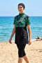 Short Sleeve Sport Lycra Semi-Closed Swimsuit 6567 Black