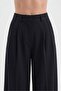 Women's Linen Fabric Pleated Detailed Inner Belt Garnished Design Trousers - 4