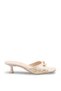 Delavona Beige Patent Leather Women's Stylish New Season Toe-Staple Detailed Comfortable Thin Short Kitten Heeled Slippers - 6