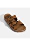 Women's Brown Buckle Wedge Heeled Nubuck Leather Slippers - 5
