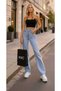 Dyon Lycra Women's Light Blue Super High Waist Loose Leg Denim Loose Palazzo Trousers - 8