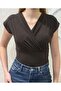 Women's Double Breasted Collar Draped Short Sleeve V-Neck Stretch Fabric Casual Stylish Blouse 202 - 4