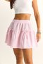 Women's White Pink 100% Cotton Elastic Waist Bow Detailed Striped Mini Skirt 60282044 - 5