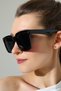 Women's Square Black Frame Black Glass Metal Detail Sunglasses - 8