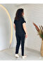 Women's Short Sleeve Black Viscose Tracksuit Set with Gold Stripe Detail - 3