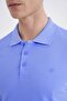 Comfort Fit Ribbed Sleeves 100% Cotton Buttoned Blue Polo Collar T-Shirt Ts 922 - 6