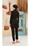 Women's Lycra Black Ruffle Detailed Full Coverage Hijab Swimsuit Set - Hat Is a Gift - 2